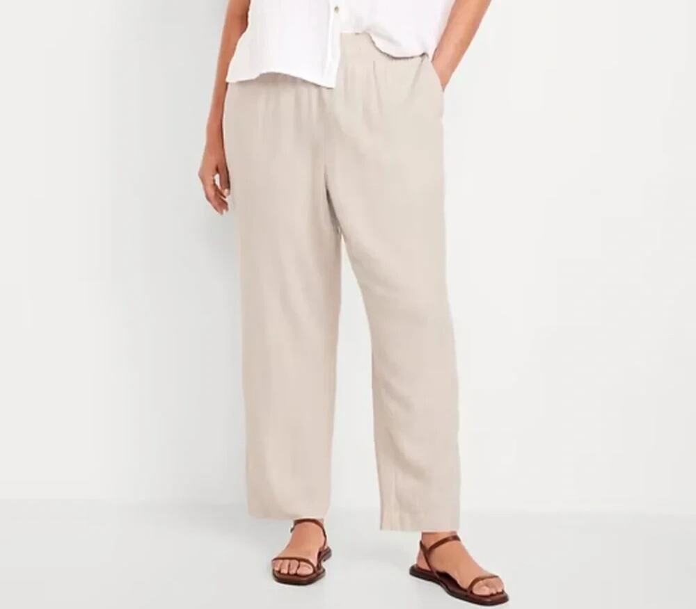 Old Navy Linen Blended Straight Leg Pants Womens size 2X Beige Pockets Pull-on